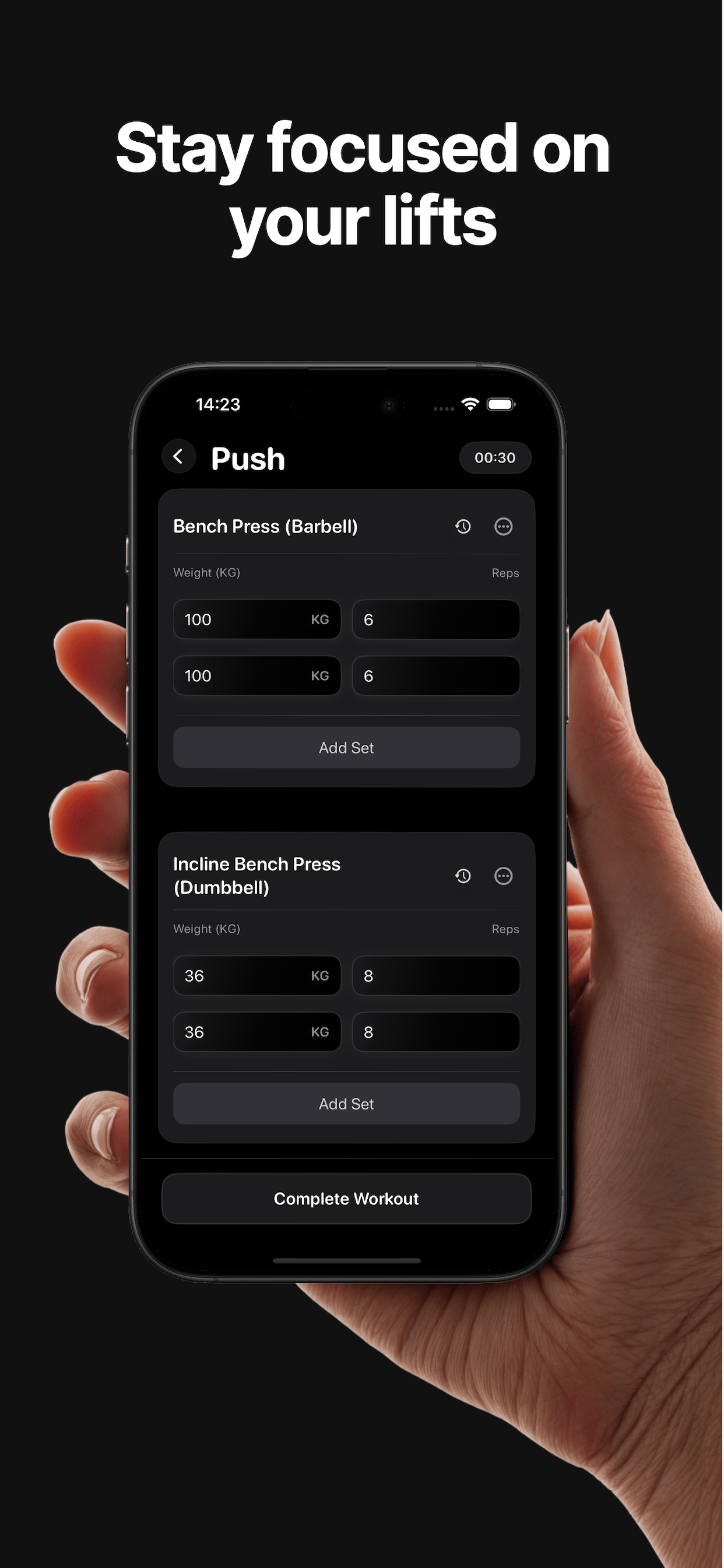 Forma active workout screen tracking sets and reps